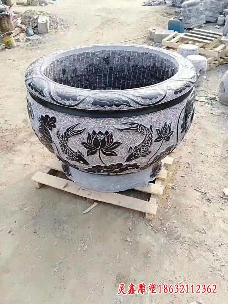 仿古石雕荷花水缸