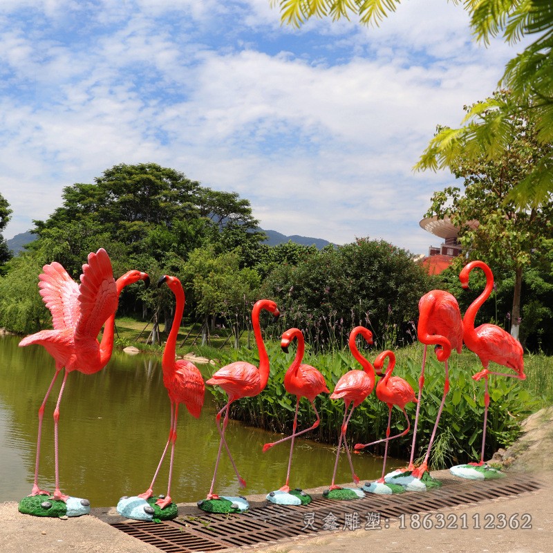 火烈鳥公園不銹鋼彩繪雕塑