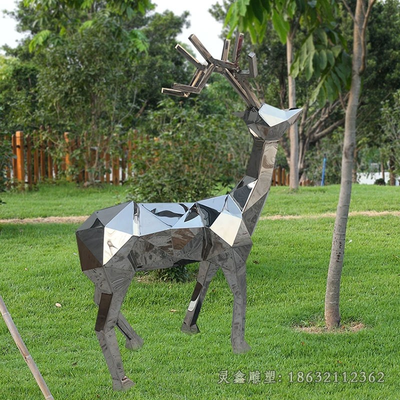 幾何鹿公園景觀不銹鋼雕塑