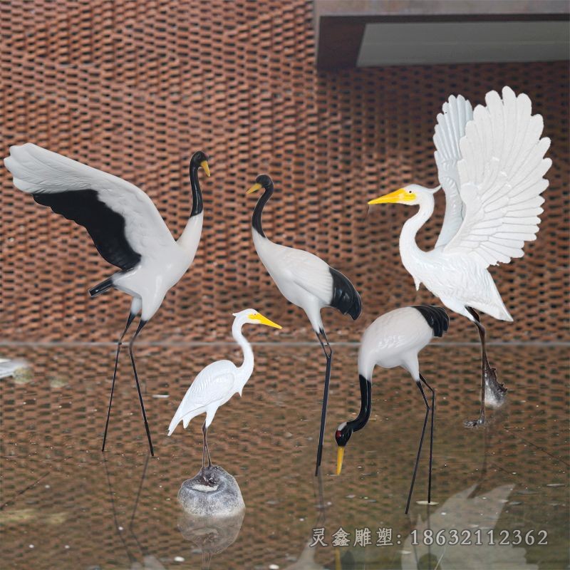 彩繪仙鶴公園不銹鋼雕塑