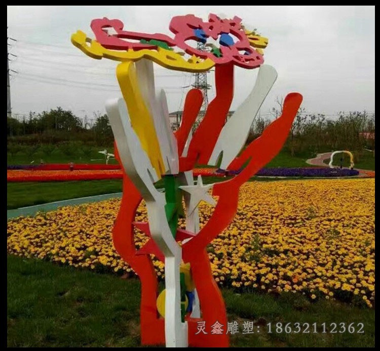 不銹鋼彩色花環(huán)公園景觀雕塑