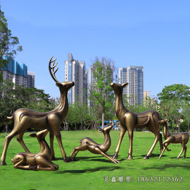 公園抽象鹿動物景觀銅雕