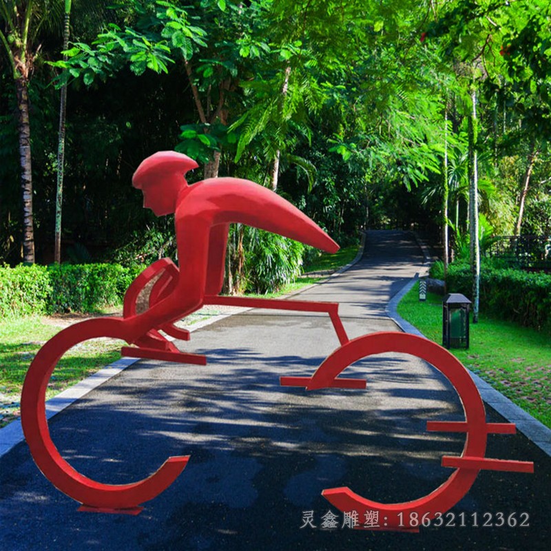 不銹鋼騎自行車公園人物雕塑