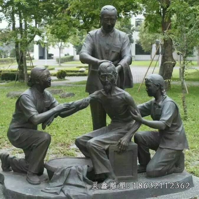 孝心銅雕，公園人物景觀雕塑