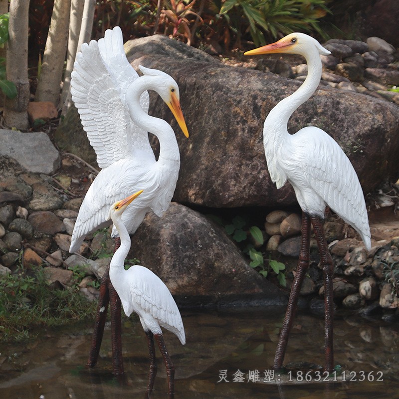 不銹鋼彩繪白鷺公園景觀雕塑