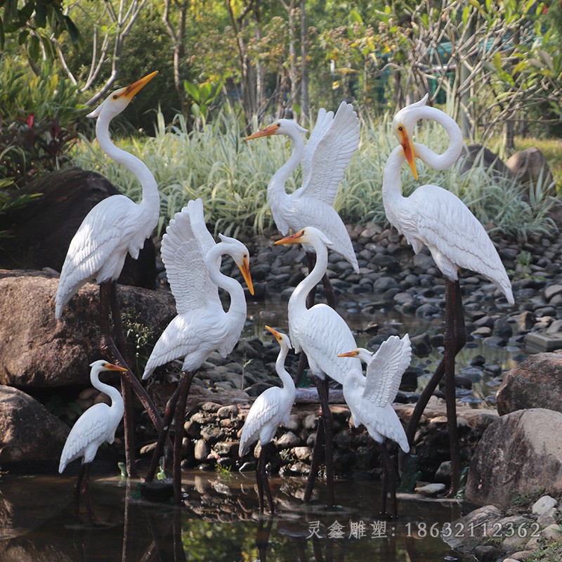 不銹鋼彩繪白鷺公園景觀雕塑