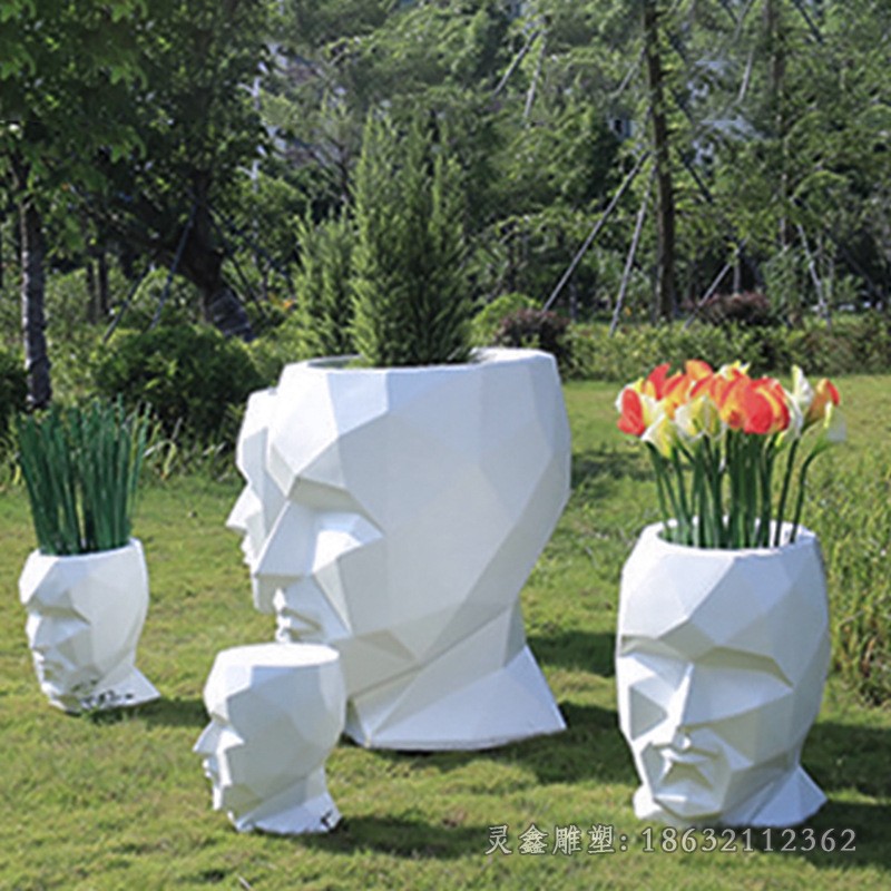 不銹鋼鏡面花盆公園景觀雕塑