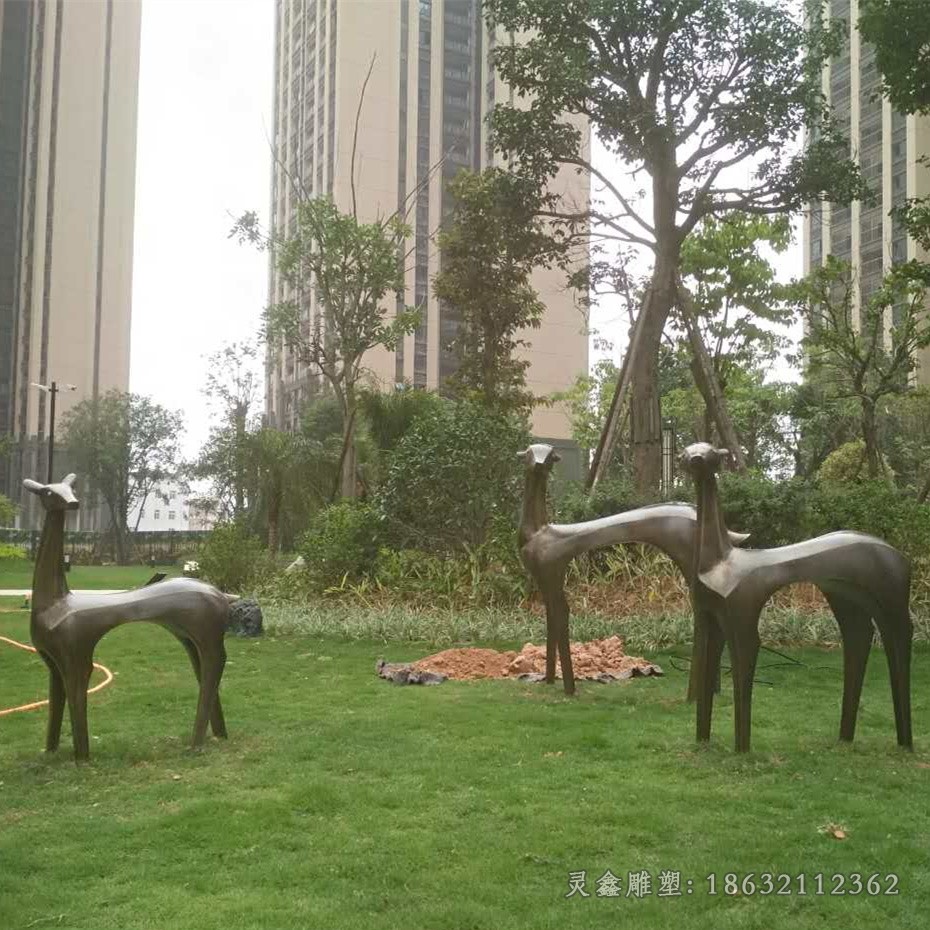 抽象小鹿動物園林銅雕