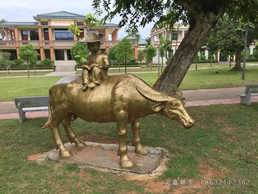 牧童騎牛公園景觀銅雕