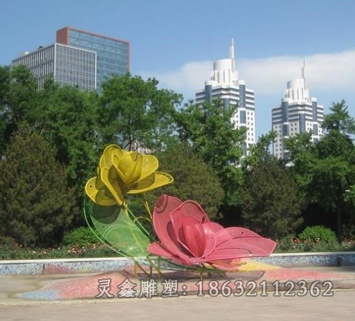 不銹鋼彩繪花朵庭院雕塑