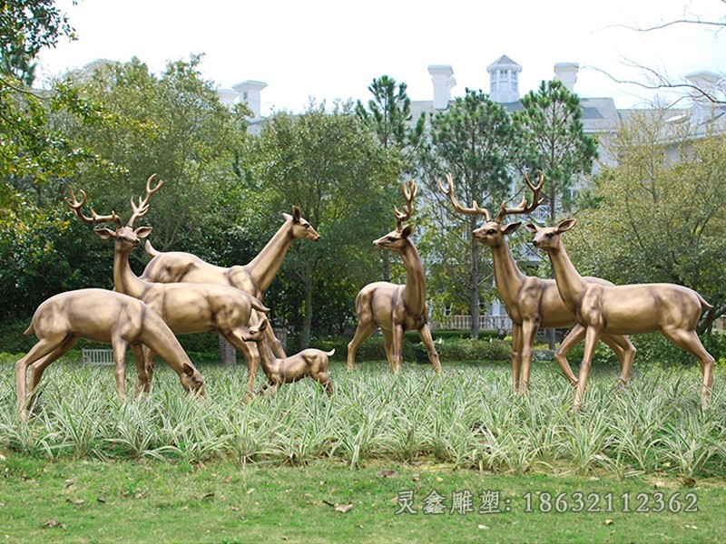 招財群鹿動物抽象銅雕