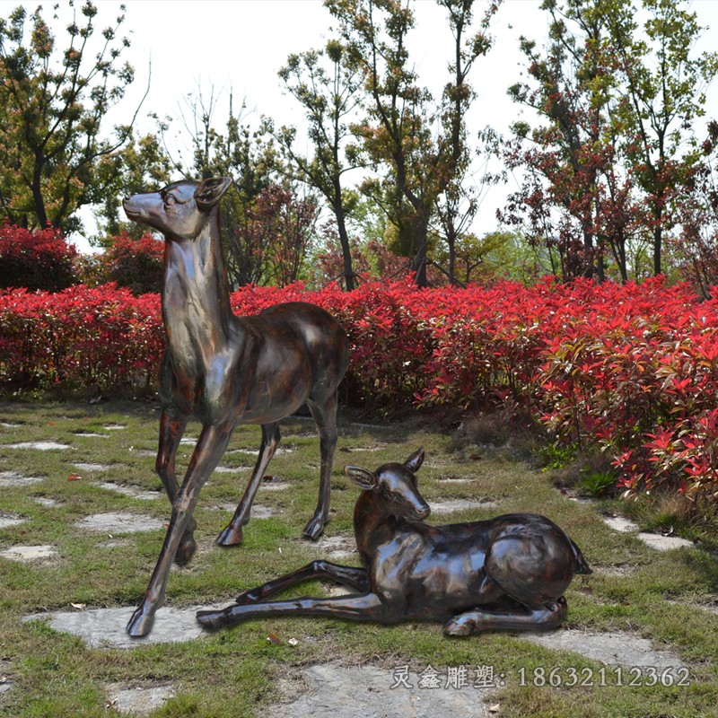 情侶小鹿校園景觀銅雕