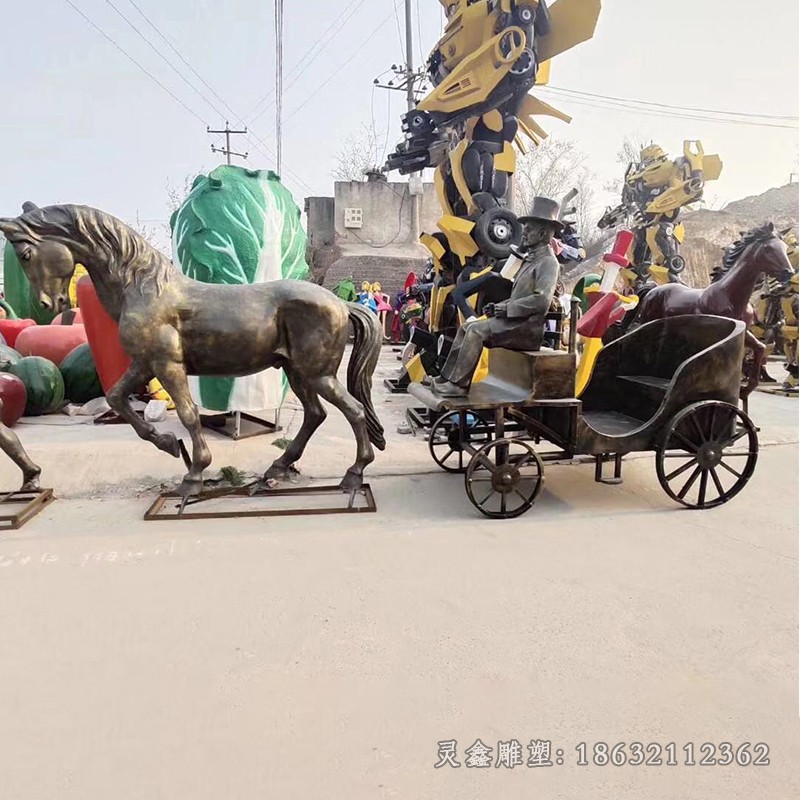 西方人物趕馬車銅雕