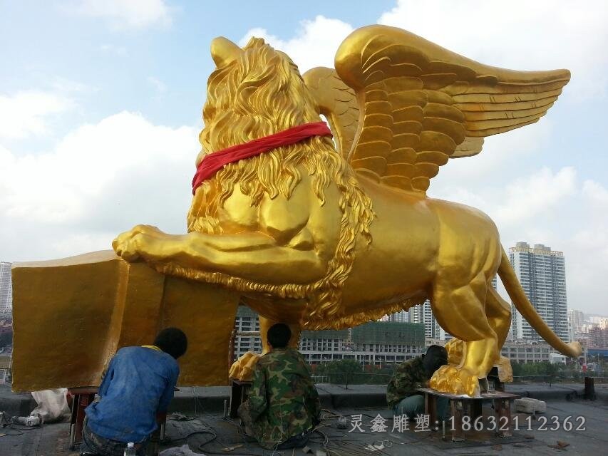 展翅獅子園林景觀銅雕