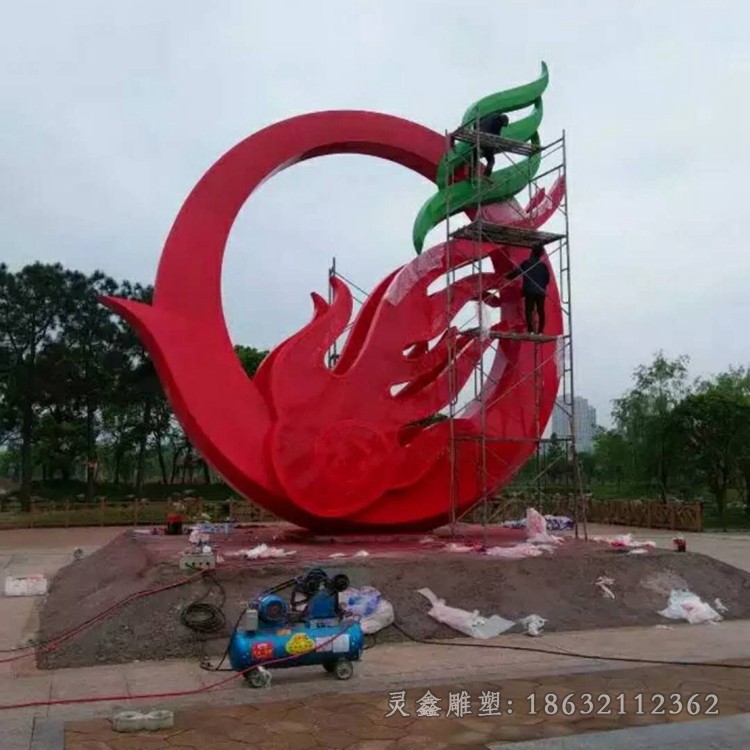 不銹鋼神獸鳳凰公園雕塑